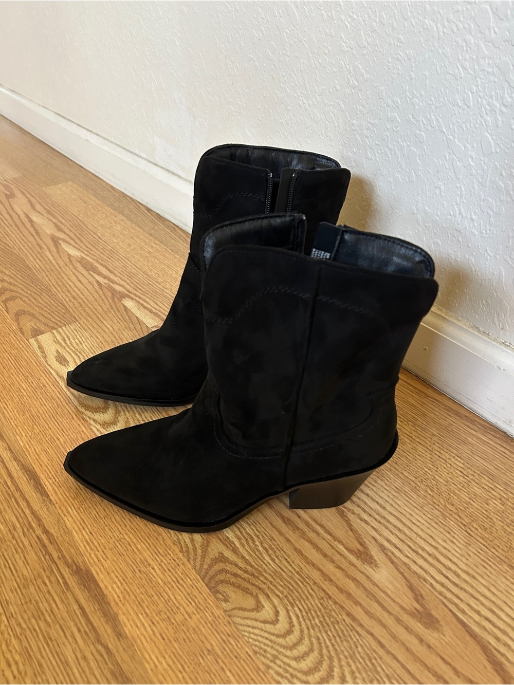 Black Suede Western Ankle Boots